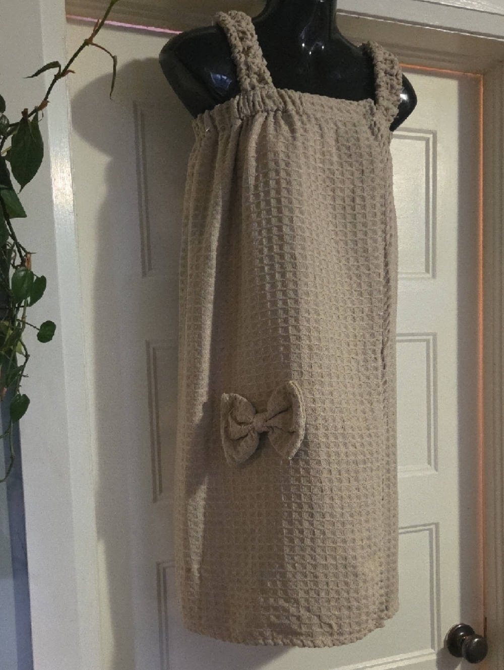 Beige Textured Waffle Knit Women's After Bath Robe - Picture 2 of 9